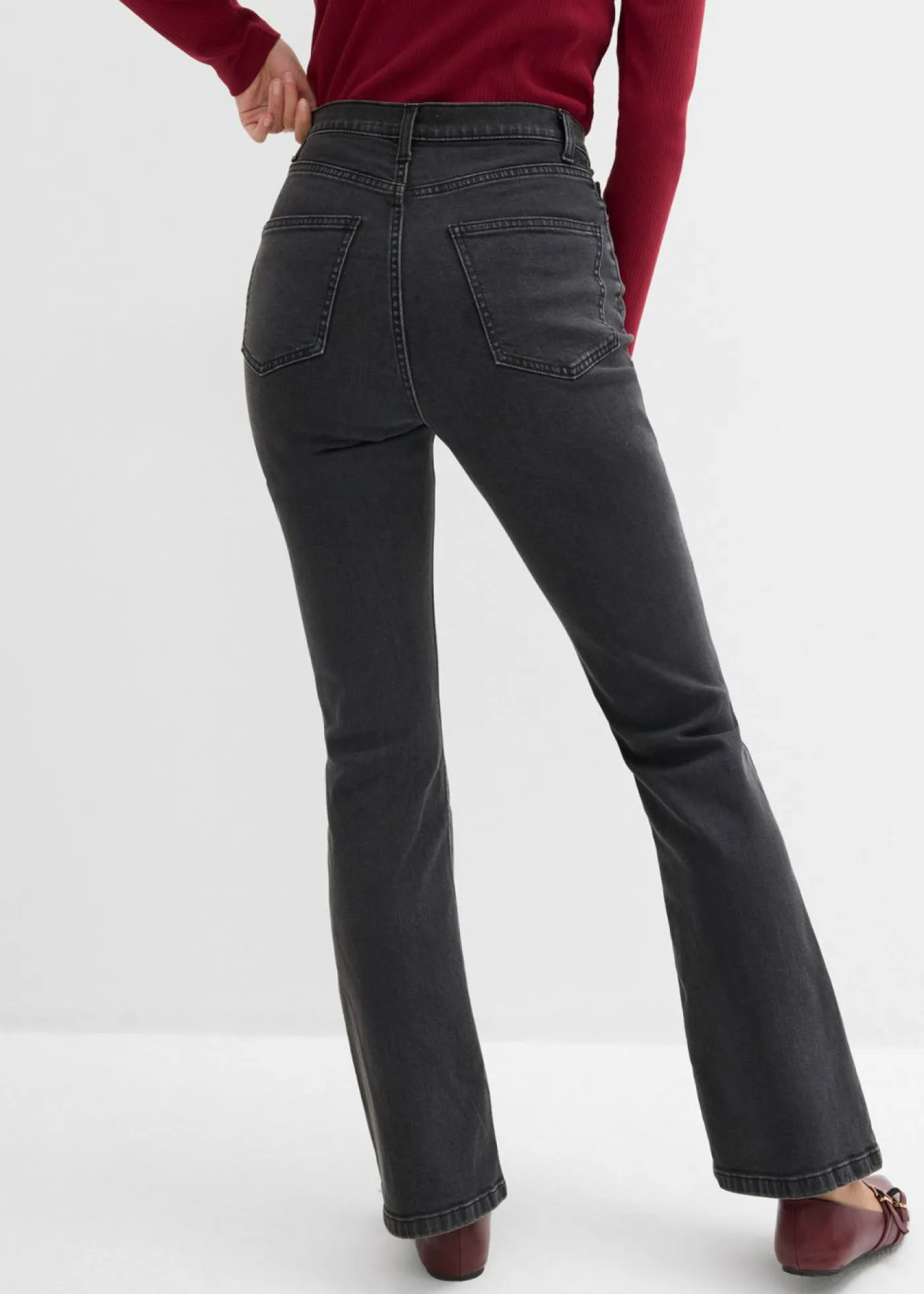 bonprix bonprix Vaqueros bootcut, high waist Denim gris oscuro desgastado New