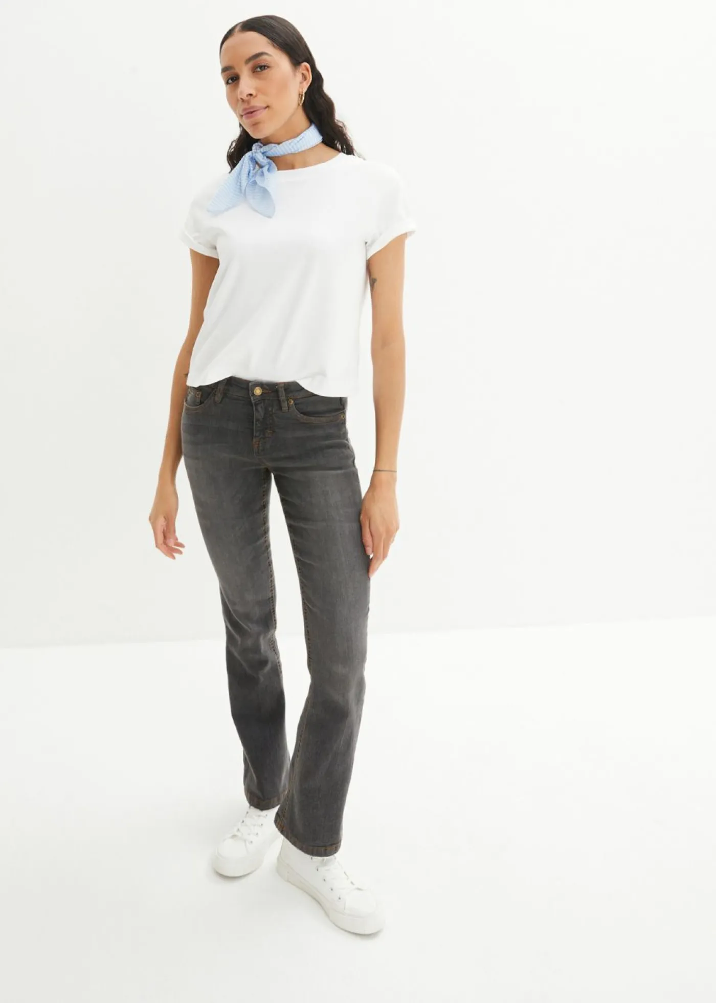 bonprix bonprix Vaqueros bootcut mid waist, elásticos Negro desgastado Discount