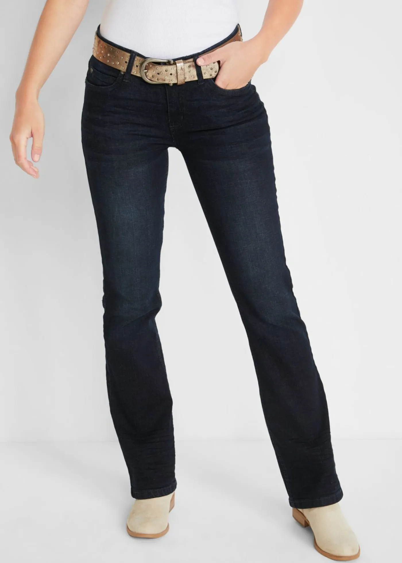 bonprix bonprix Vaqueros bootcut mid waist, elásticos azul oscuro denim usado New