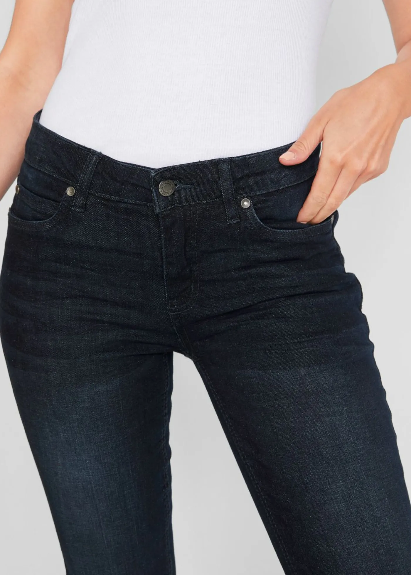 bonprix bonprix Vaqueros bootcut mid waist, elásticos azul oscuro denim usado New