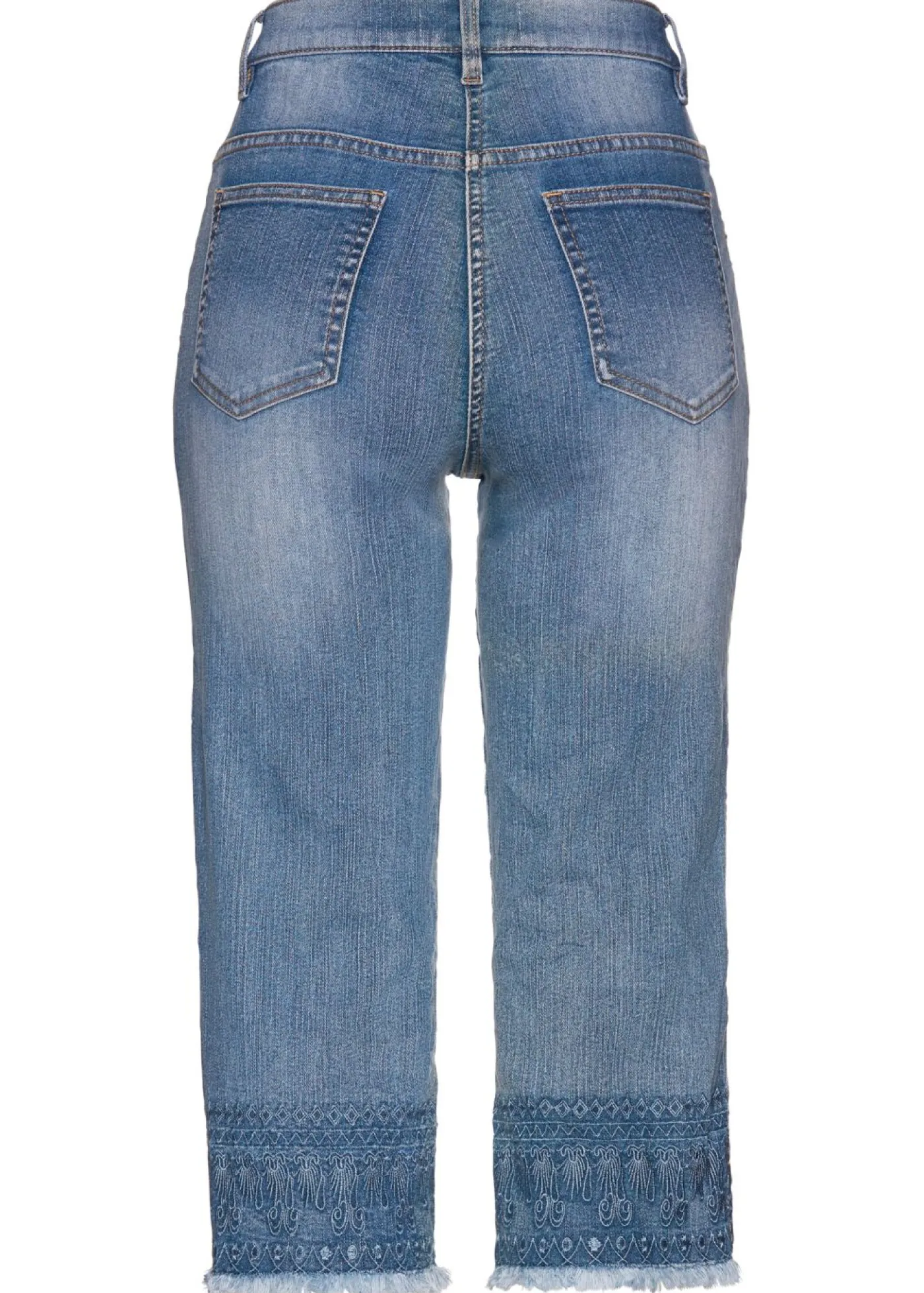bonprix bonprix Vaqueros capri con bordado azul blanqueado