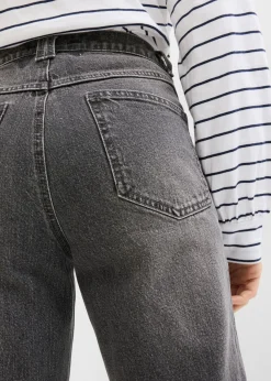 bonprix bonprix Vaqueros capri de talle alto con corte mom denim gris desgastado Hot