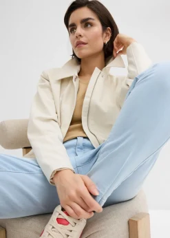 bonprix bonprix Vaqueros capri de talle alto con corte mom azul hielo denim usado