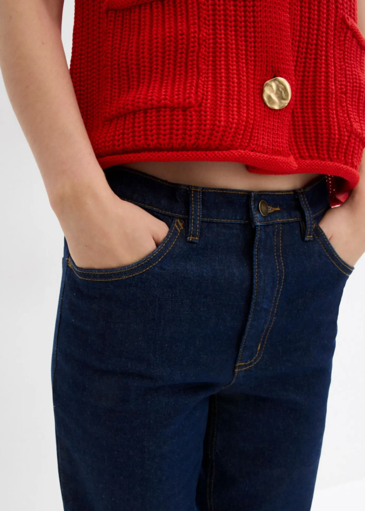 bonprix bonprix Vaqueros capri de talle alto con corte mom Azul oscuro denim Outlet