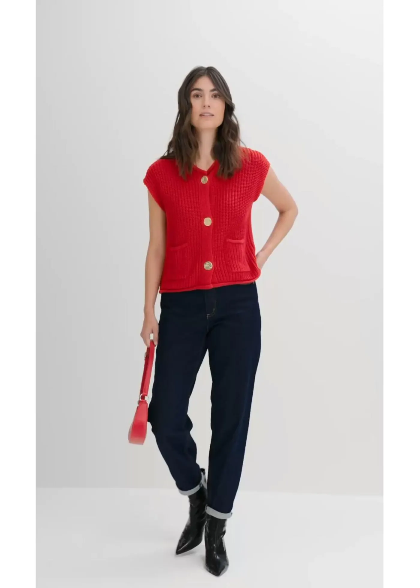 bonprix bonprix Vaqueros capri de talle alto con corte mom Azul oscuro denim Outlet