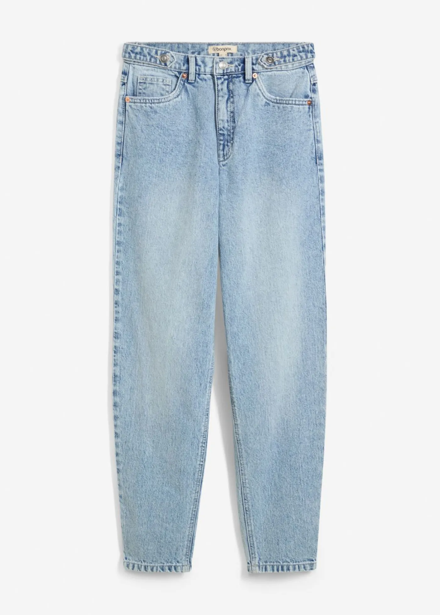 bonprix bonprix Vaqueros capri de talle alto con corte mom azul hielo denim desgastado Online