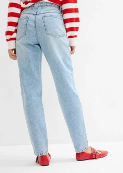bonprix bonprix Vaqueros capri de talle alto con corte mom azul hielo denim desgastado Online