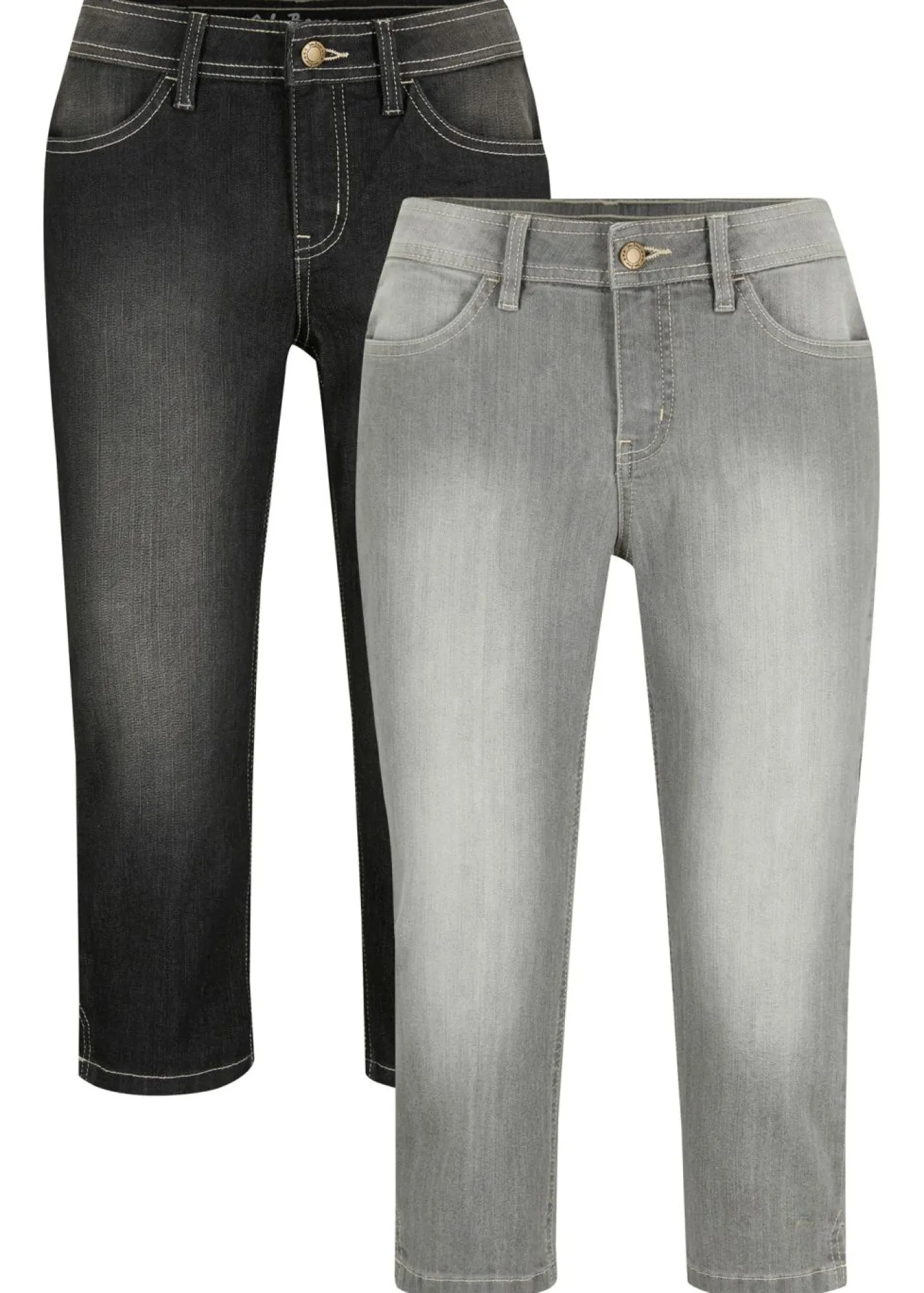 bonprix bonprix Vaqueros capri elásticos, cómodos, 2 unidades azul claro + negro desgastado Best