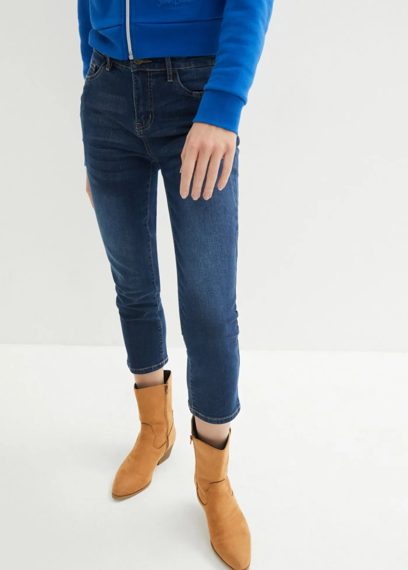 bonprix bonprix Vaqueros capri slim fit ultrasuaves Azul oscuro Clearance