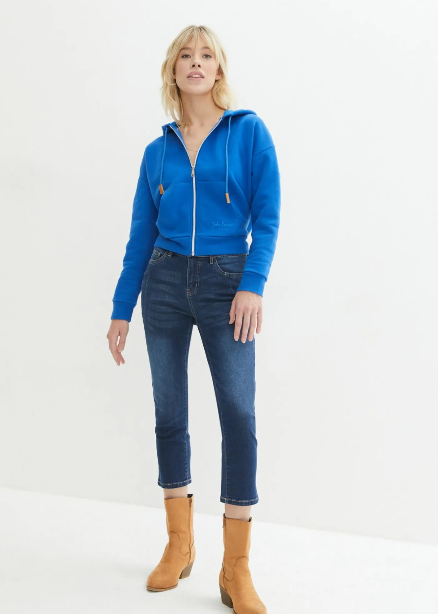 bonprix bonprix Vaqueros capri slim fit ultrasuaves Azul oscuro Clearance