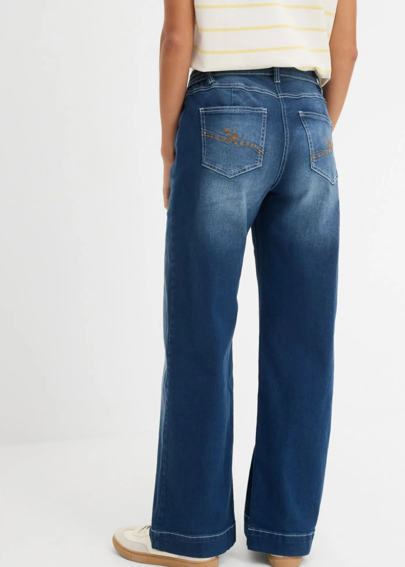 bonprix bonprix Vaqueros con pernera ancha, mid waist, con cintura cómoda Denim desgastado Discount