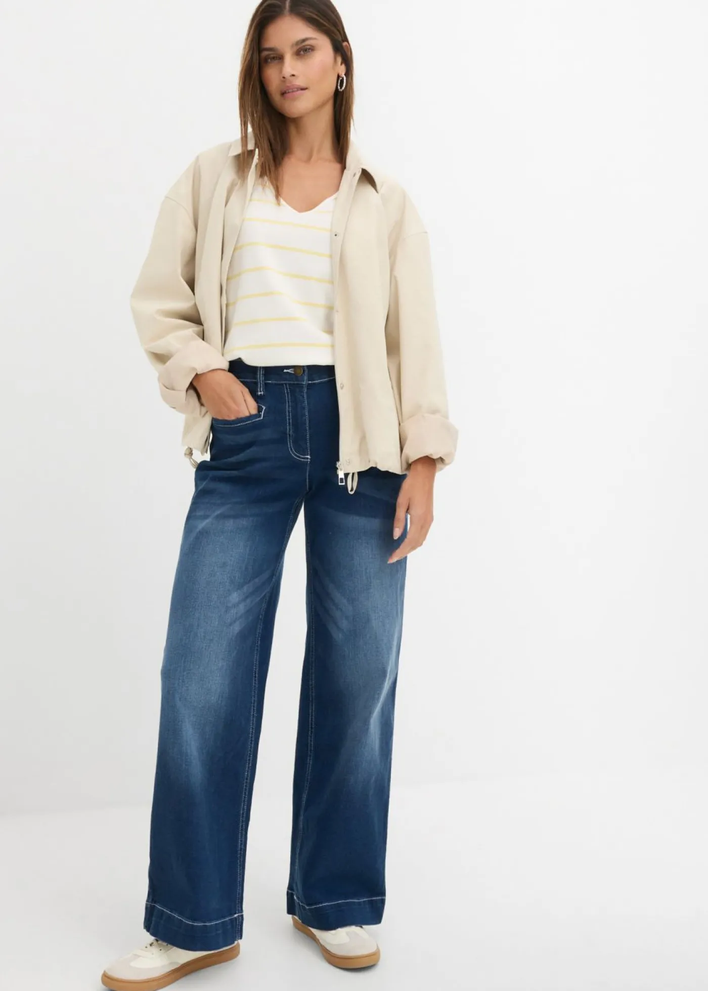 bonprix bonprix Vaqueros con pernera ancha, mid waist, con cintura cómoda Denim desgastado Discount
