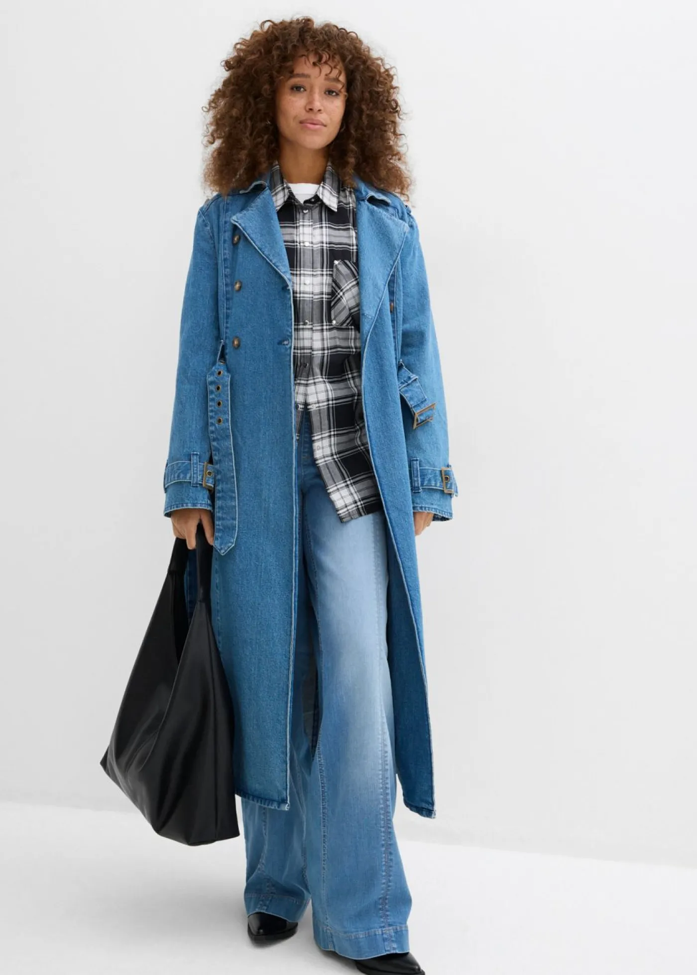 bonprix bonprix Vaqueros con pernera ancha, talle alto y cinturilla cómoda azul medio denim usado Discount