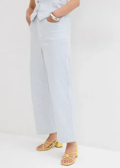 bonprix bonprix Vaqueros con perneras anchas, talle alto y largo cropped blanco con rayas Best