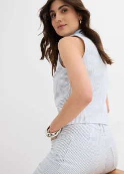 bonprix bonprix Vaqueros con perneras anchas, talle alto y largo cropped blanco con rayas Best