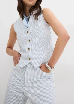 bonprix bonprix Vaqueros con perneras anchas, talle alto y largo cropped blanco con rayas Best