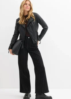 bonprix bonprix Vaqueros con perneras anchas, talle alto y efectos desgastados negro denim usado Best