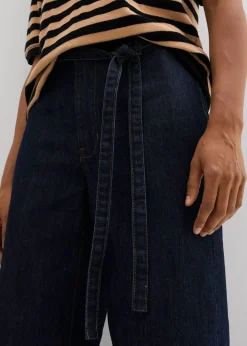 bonprix bonprix Vaqueros con perneras anchas, talle alto y largo cropped Azul oscuro denim
