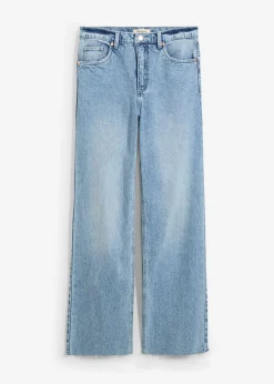 bonprix bonprix Vaqueros con pierna ancha, talle alto y largo completo Denim hielo desgastado Discount