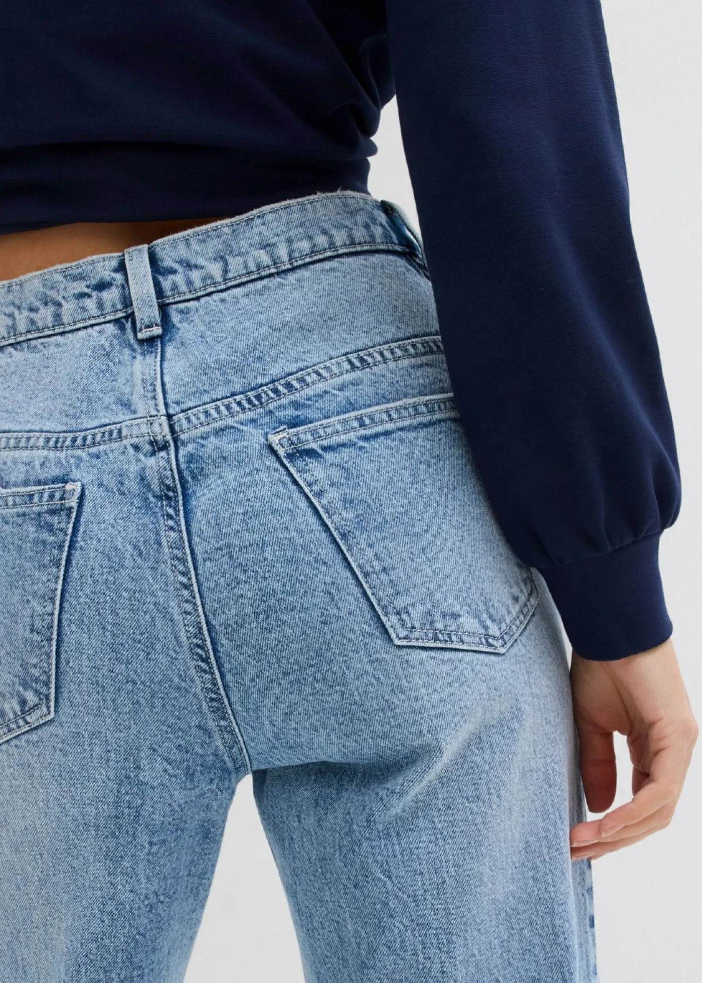 bonprix bonprix Vaqueros con pierna ancha, talle alto y largo completo Denim hielo desgastado Discount