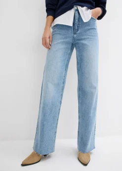 bonprix bonprix Vaqueros con pierna ancha, talle alto y largo completo Denim hielo desgastado Clearance