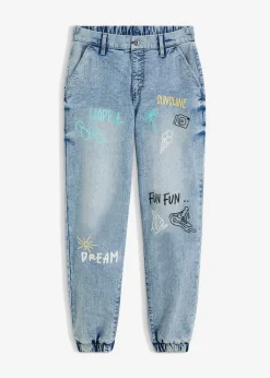 bonprix bonprix Vaqueros con talle medio, cinturilla cómoda y corte barrel azul hielo denim Sale