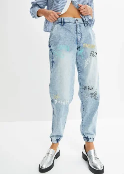 bonprix bonprix Vaqueros con talle medio, cinturilla cómoda y corte barrel azul hielo denim Sale