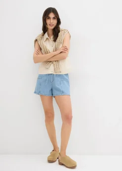bonprix bonprix Vaqueros cortos con talle alto y cinturilla cómoda azul hielo denim usado Hot