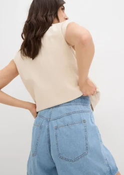 bonprix bonprix Vaqueros cortos con talle alto y cinturilla cómoda azul hielo denim usado Hot