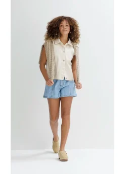 bonprix bonprix Vaqueros cortos con talle alto y cinturilla cómoda azul hielo denim usado Hot