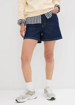 bonprix bonprix Vaqueros cortos poco elásticos con talle alto Azul oscuro denim Online