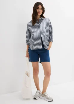 bonprix bonprix Vaqueros cortos premamá de denim elástico de algodón azul piedra-beige crema Hot