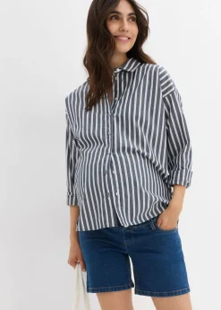 bonprix bonprix Vaqueros cortos premamá de denim elástico de algodón azul piedra-beige crema Hot
