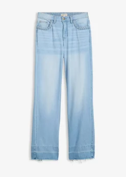 bonprix bonprix Vaqueros de algodón con talle media y perneras anchas azul claro denim usado Sale