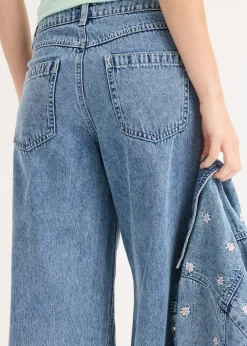 bonprix bonprix Vaqueros de algodón con talle medio y perneras anchas Denim claro desgastado