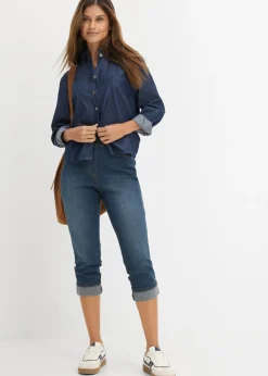 bonprix bonprix Vaqueros de algodón con talle medio y corte slim Azul oscuro vaquero Clearance