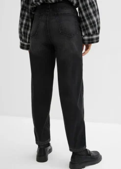 bonprix bonprix Vaqueros de algodón ecológico con talle alto y corte barrel Denim negro desgastado Clearance