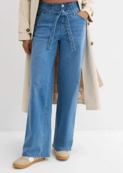 bonprix bonprix Vaqueros de algodón orgánico con perneras recta y talle alto azul claro denim usado New