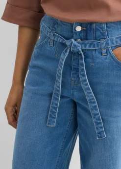 bonprix bonprix Vaqueros de algodón orgánico con perneras recta y talle alto azul claro denim usado Online
