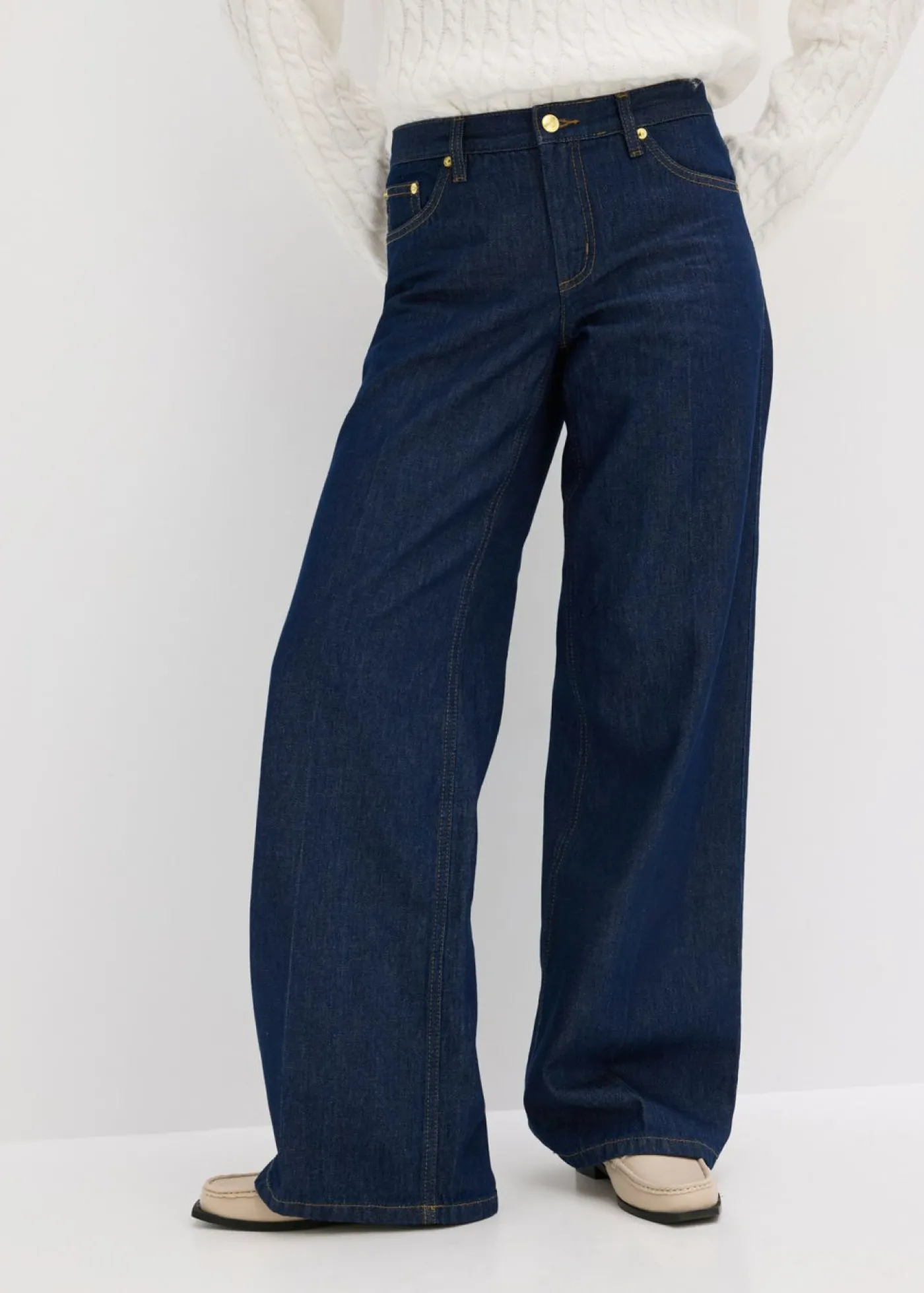bonprix bonprix Vaqueros de pernera ancha, mid waist Azul oscuro denim Clearance