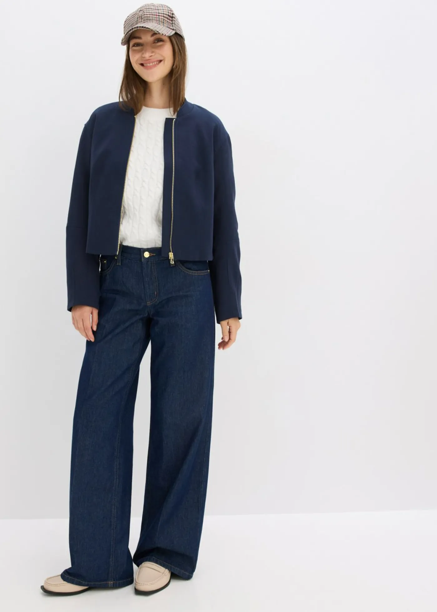 bonprix bonprix Vaqueros de pernera ancha, mid waist Azul oscuro denim Clearance