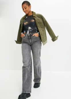 bonprix bonprix Vaqueros de pernera ancha, high waist, con tachuelas denim gris Discount