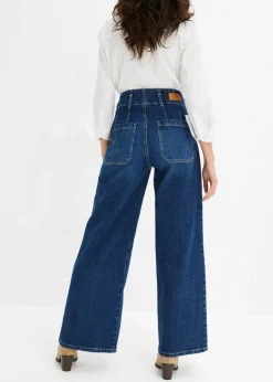bonprix bonprix Vaqueros de pernera ancha con talle alto Denim oscuro desgastado Hot