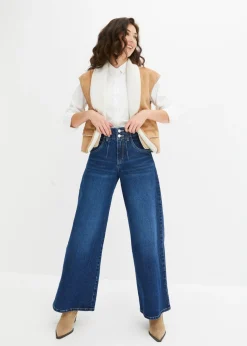 bonprix bonprix Vaqueros de pernera ancha con talle alto Denim oscuro desgastado Hot