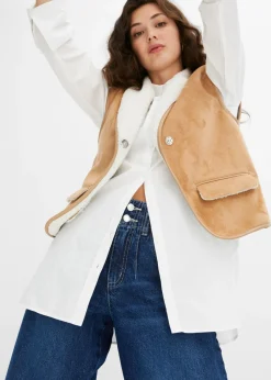 bonprix bonprix Vaqueros de pernera ancha con talle alto Denim oscuro desgastado Hot