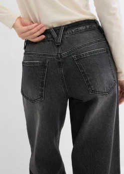 bonprix bonprix Vaqueros de pernera ancha, mid waist, largo completo y low stretch negro denim usado Sale