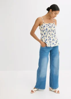 bonprix bonprix Vaqueros de pernera ancha, low waist azul claro denim usado Online