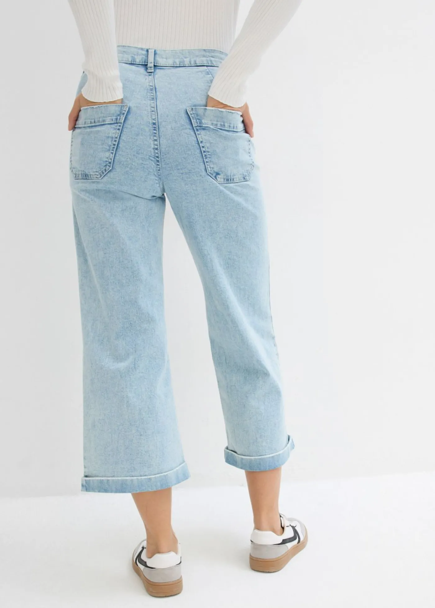 bonprix bonprix Vaqueros de pernera ancha, high waist, cropped azul hielo denim usado New