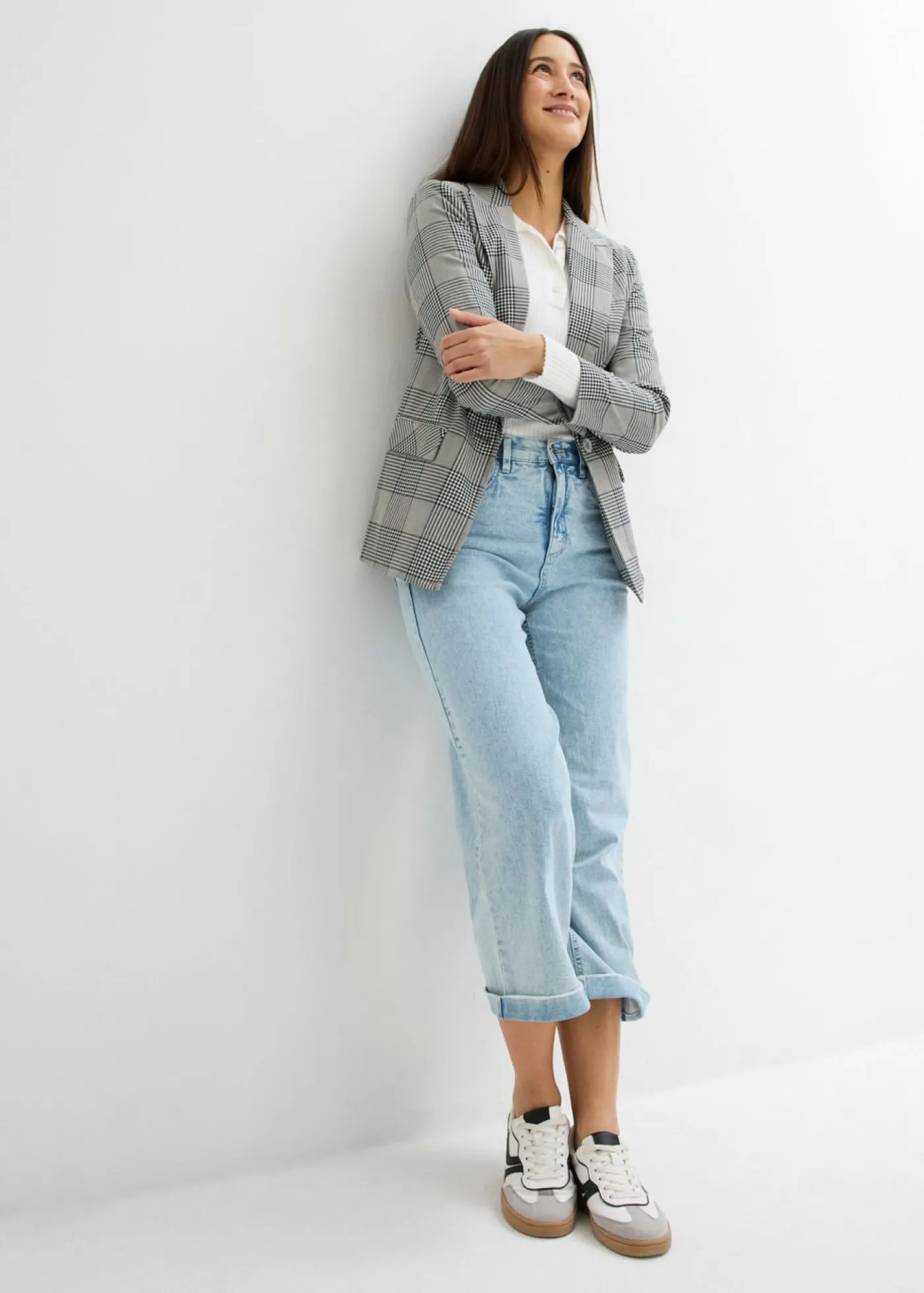 bonprix bonprix Vaqueros de pernera ancha, high waist, cropped azul hielo denim usado New