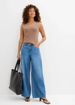 bonprix bonprix Vaqueros de pernera ancha, mid waist azul claro denim usado